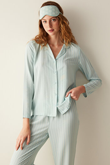 Penti Base Josie Striped Mint Yeşili Gömlek Pantolon Pijama Takımı