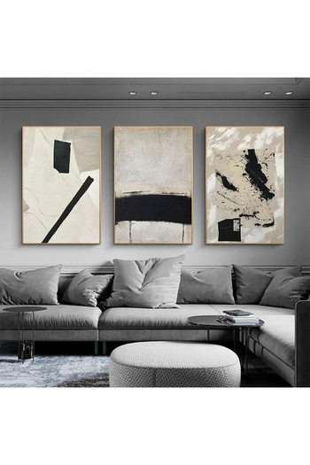 Linacci Set de pictură pe sticlă artistică cu cadru triplu din metal auriu, gri negru