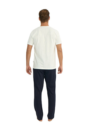 U.S. Polo Assn. U.S. Polo Assn. -  Erkek Ekru Yuvarlak Yaka Pijama Takımı