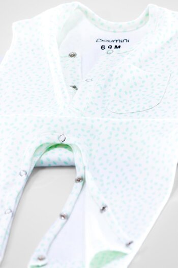 Boumini Sleeveless Long Legged Snap Fastener Baby Jumpsuit Leaves Mint