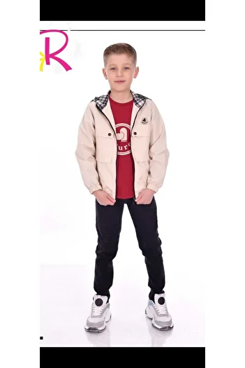 Ribbon kids Embroidered Zippered 3-Piece Boy's Leather Jacket Set