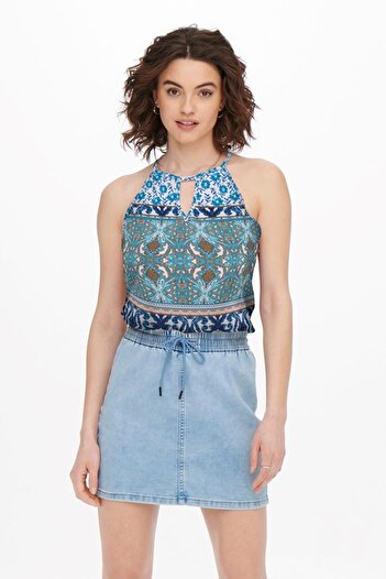 ONLY Onlalma Life Vis S/L Keyhole Top Aopblue