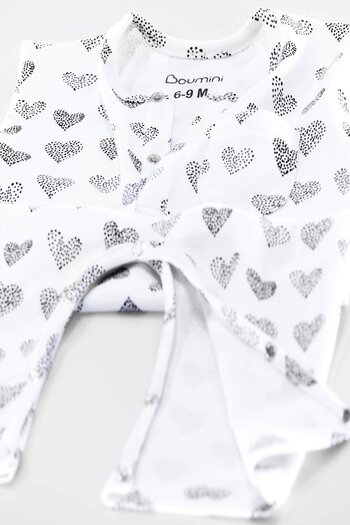 Boumini Sleeveless Long Legged Snap Fastener Baby Romper Hearts White