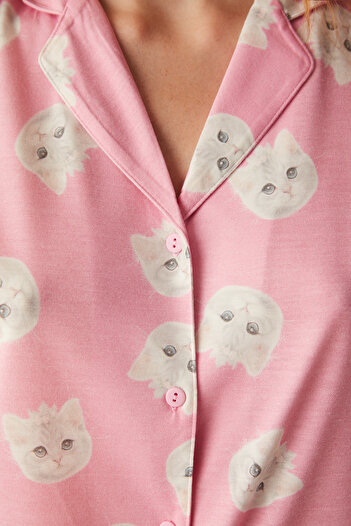 Penti Cute Cats Pembe Gömlek Pantolon Pijama Takımı