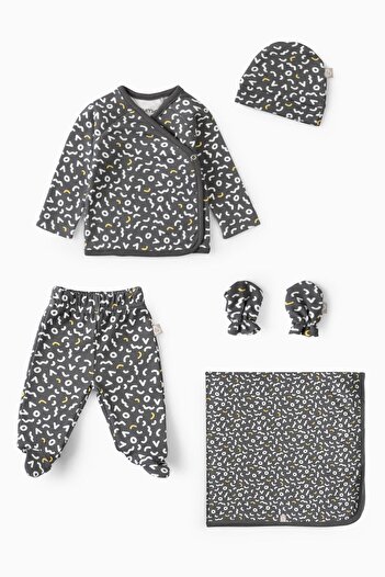 Boumini 5-Piece Memphis Anthracite Baby Hospital Discharge Set - 100% Cotton