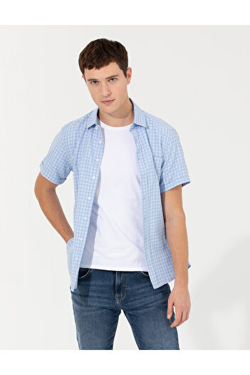 Pierre Cardin Cămașă cu mânecă scurtă albastru deschis 50267433-VR003