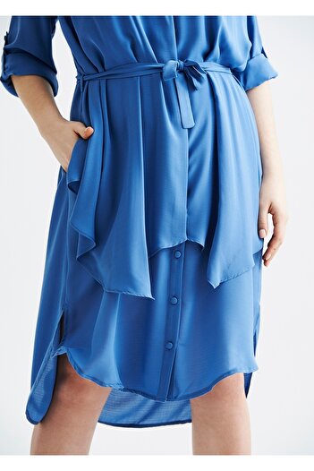 EVEN plus size Mavi Koton Büyük Beden Gömlek Elbise