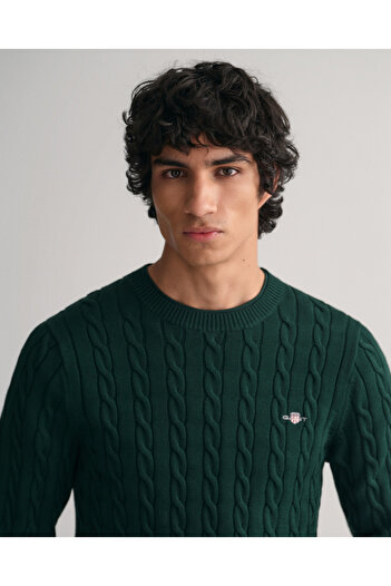 Gant Erkek Yeşil Regular Fit Bisiklet Yaka Kazak