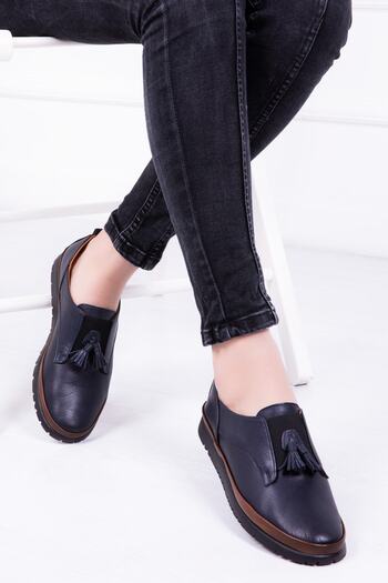 Deripabuc Genuine Leather Navy Blue Women's Leather Casual Shoes Dp06-4106