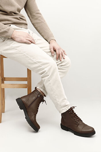 GÖNDERİ(R) Men's Brown Antique Zippered Genuine Leather Boots