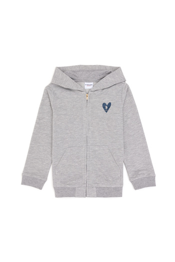 U.S. Polo Assn. Kız Çocuk Açık Gri Melanj Fermuarlı Basic Sweatshirt 50296390-VR091