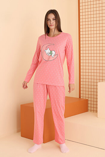 NBB Winnie Printed Cotton Pajamas Set for Women - Round Neck, Long Sleeve, Pomegranate Flower Pattern