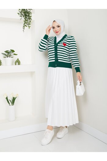 Nergis Neva Butik Short Striped Heart Cardigan