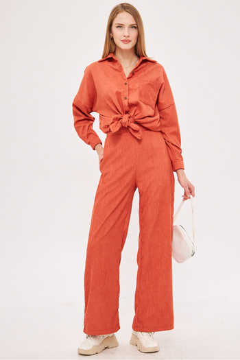 armonika Women's Salmon Thin Corduroy Palazzo Trousers Arm-25K 001009