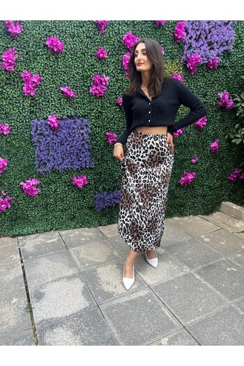 Fiori Leopard Pattern Flush Satin Skirt