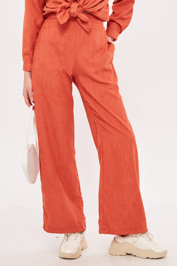 armonika Women's Salmon Thin Corduroy Palazzo Trousers Arm-25K 001009