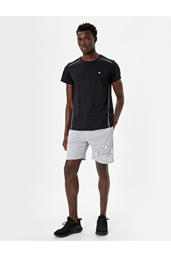 Koton Slogan Printed Sports Shorts - Waist Lace-up and Pocket Detail