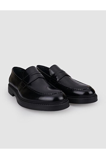 Cabani %100 Hakiki Deri Siyah Açma Kemer Detaylı Erkek Loafer