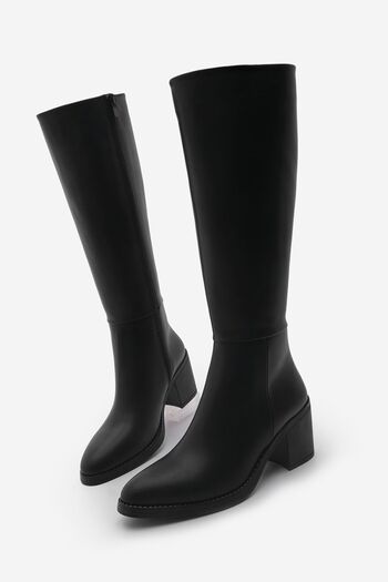 Marjin Aktone Schwarze kniehohe Stiefel mit dickem Absatz – Damen