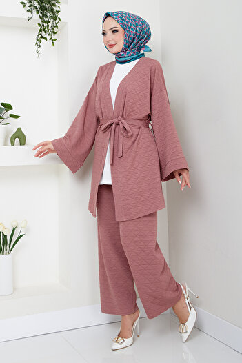 ModaMerve Dried Rose Quilted Triple Set - 1814Lna1042-M