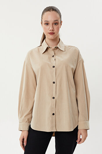 Twister Jeans Bg 825 Oversize Women's Velvet Shirt with Snap Fasteners