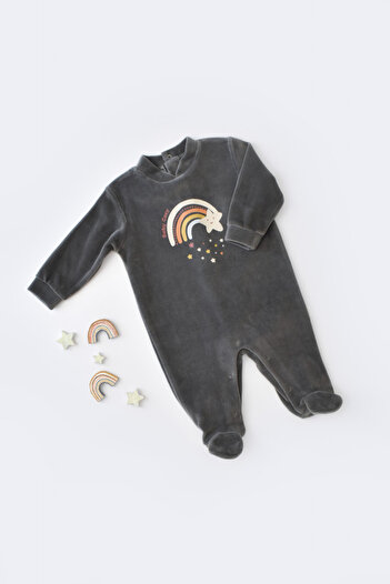 BabyCosy Salopeta Curcubeu cu maneca lunga si botosei  Antracit, BabyCosy, 3-6 luni