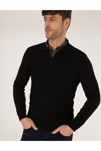 Pierre Cardin Μαύρο Slim Fit Polo Neck Knitwear Πουλόβερ 50265441-vr046