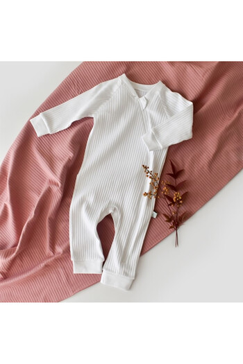 BabyCosy Salopeta cu fermoar cu maneca lunga si pantaloni lungi Alb, BabyCosy, 6-9 luni