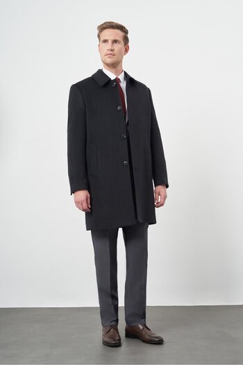 İmza Dark Anthracite 110 cm Stitched Flat Back Quilted Lining Comfort Fit Classic Overcoat 1005245154
