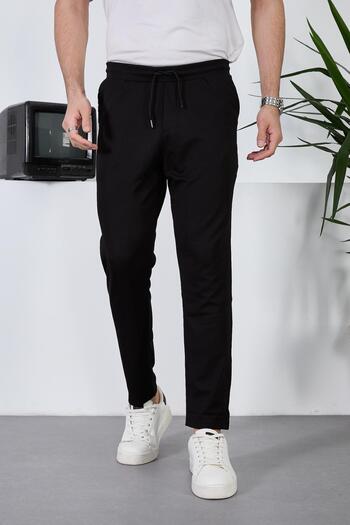 Valiberta Lightweight and Breathable Men's Diagonal Textured Elastic Waist Pants - Black