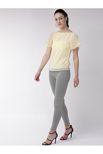 Mish By Styli Solid Boat Neck Top with Pleated Sleeves