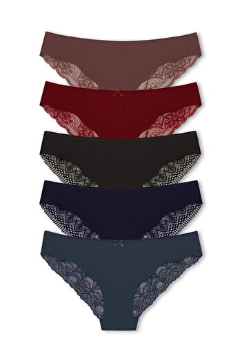 HNX 5-Piece Interlock Laser Cut Back Lace Slip Women's Panties