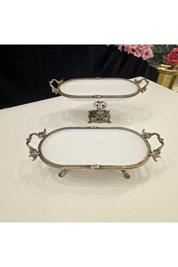 MaviDamla 2 Pieces Founded Cast Edge Framed Porcelain Presentation Holder - Antique Yellow