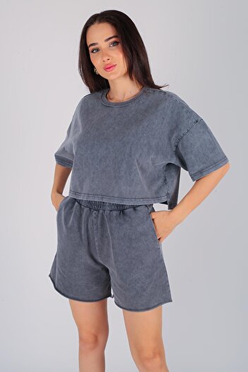 FACETTE Women's Anthracite Wash T-shirt Shorts Set