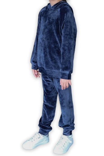 LOVETTI Light Navy Blue Girl's Velvet Bottom Top Set