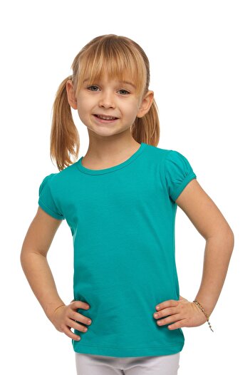 LOVETTI Girl - Light Petrol Color zero CollAr And WAtermelon Sleeve T-shirt