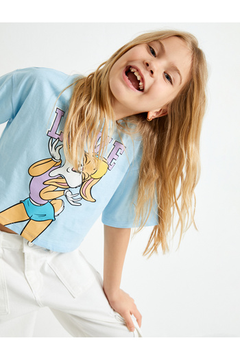 Koton Crop Tişört Lola Bunny Baskılı Lisanslı Kısa Kollu Pamuklu