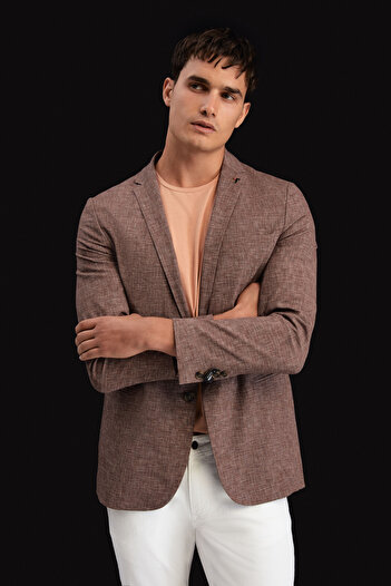 Tween Slim Fit Kahverengi Viskon Karışımlı Kumaş Ceket