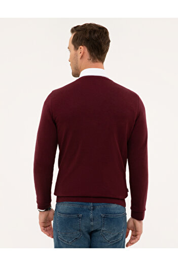 Pierre Cardin Bordo Slim Fit V Yaka Basic Triko Kazak 50230806-VR014