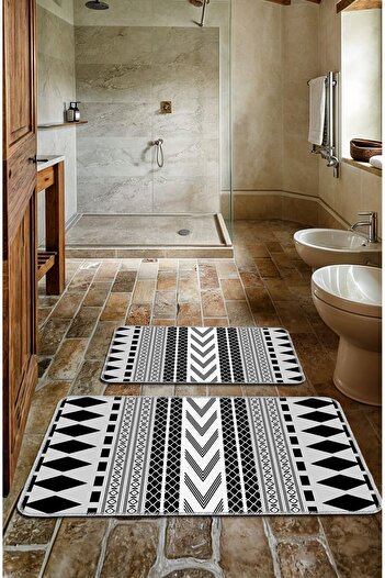 BigArts Home Black and White Modern Design Non-Slip Base Washable Bath Mat - 50X60/60X90 cm