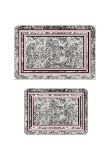Artızon Grey-Pink Bath Mat Set – Non-Slip Base, Washable (50X60, 60X90 cm) Set of Two