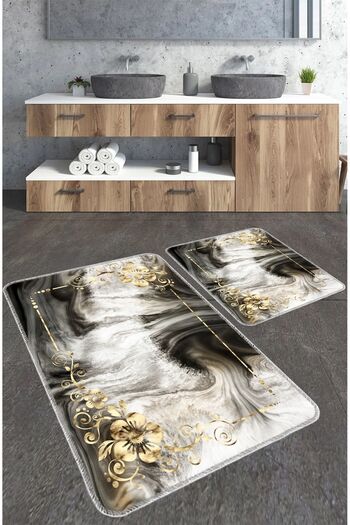 Artızon Gold Decorative Modern Design Non-Slip Base Washable Set Set Bath Mat 50X60-60X90 cm