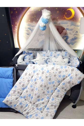 bebek_iklimi 70X110 Baby Sleeping Set - Luxury Mosquito Net and Apparatus Included - Heart Cloud Star 158-m90
