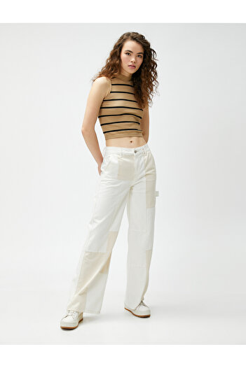 Koton Crop Athlete Stand-up Collar Ribbed Patterned