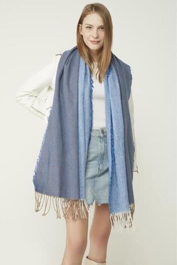 MARBERRY 13803 Soft Textured Houndstooth Pattern Sax Blue Thick Shoulder Shawl Scarf