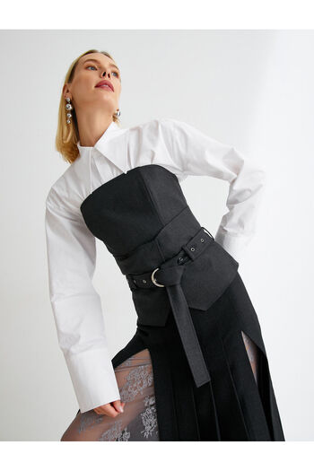 Koton Asymmetrical Trimmed Strapless Blouse - Belt Detail