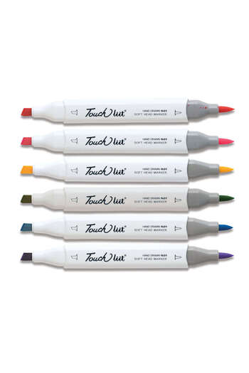 GVN ART Touchliit Double Sided Brush Tip Marker Pen Set of 6 Pastel Colors