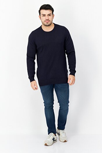 French Connection Men Crew Neck Plain Long Sleeves Sweatshirt, Navy