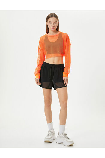 Koton Crop Mesh T-Shirt Αθλητική μακρυμάνικη λαιμόκοψη