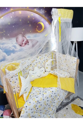 bebek_iklimi 60X120 Baby Sleeping Set - Mosquito Net and Apparatus Included - Crescent Star Patterned 50-23